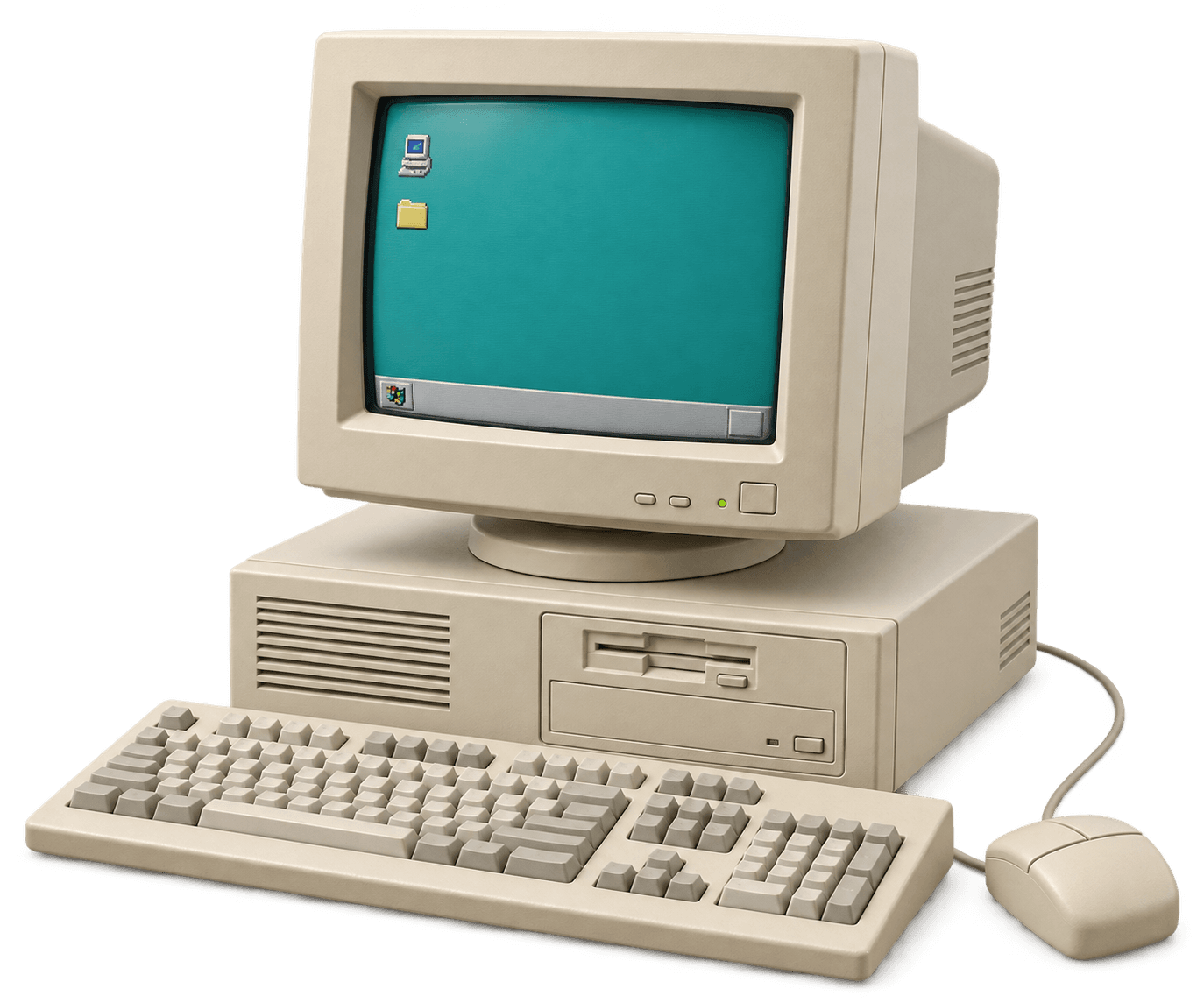A beige Windows computer waiting to boot